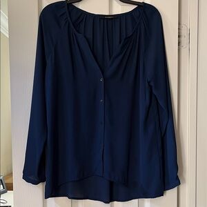 Olivaceous Deep Blue Button-Up Sheer Blouse